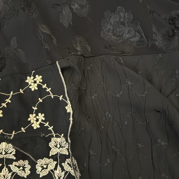 Vintage Unbranded Black Satin Damask Lace Trim Maxi Skirt - Picture 4 of 6